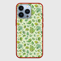 Чехол для iPhone 13 Pro Акварельные листья с узором, цвет: 3D-красный