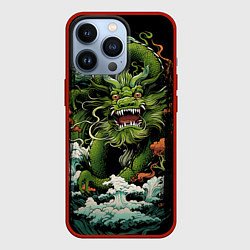 Чехол для iPhone 13 Pro Зеленый дракон символ года, цвет: 3D-красный