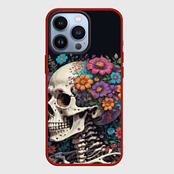 Чехол для iPhone 13 Pro Скелет среди цветов, цвет: 3D-красный