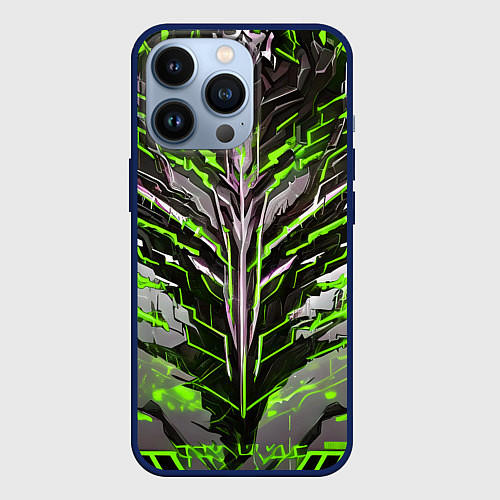 Чехол iPhone 13 Pro Киберпанк доспех зелёный / 3D-Тёмно-синий – фото 1