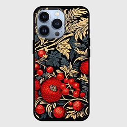 Чехол для iPhone 13 Pro Новогодние ягодки и узоры, цвет: 3D-черный