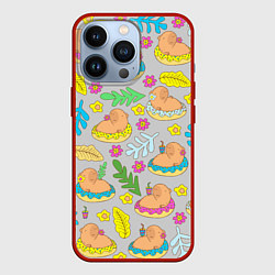 Чехол для iPhone 13 Pro Семья капибар на отдыхе, цвет: 3D-красный