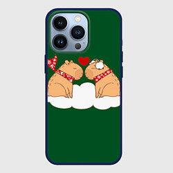 Чехол для iPhone 13 Pro Капибара влюблен, цвет: 3D-тёмно-синий
