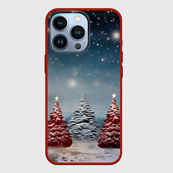 Чехол для iPhone 13 Pro Волшебство зимней природы иней на деревьях, цвет: 3D-красный