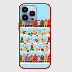 Чехол для iPhone 13 Pro Капибара с семьей на прогулке, цвет: 3D-красный