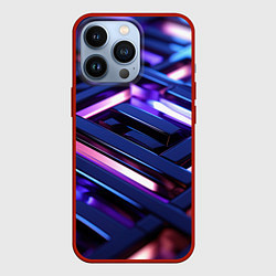 Чехол для iPhone 13 Pro Фиолетовые неоновые конструкции, цвет: 3D-красный