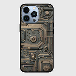 Чехол для iPhone 13 Pro Металлическая ржавая обшивка с микросхемами и гайк, цвет: 3D-черный