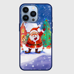 Чехол iPhone 13 Pro Дед Мороз с мешком и елкой
