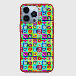 Чехол для iPhone 13 Pro Сердца и квадраты абстракция, цвет: 3D-красный
