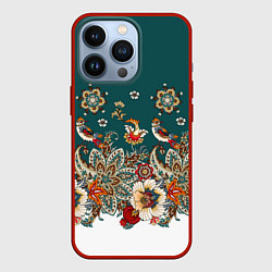 Чехол для iPhone 13 Pro Индийский орнамент с птицами, цвет: 3D-красный