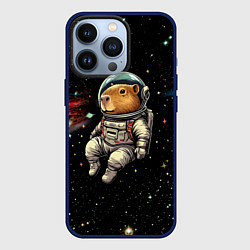 Чехол для iPhone 13 Pro Капибара бравый космонавт - фантазия, цвет: 3D-тёмно-синий