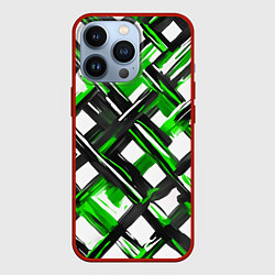 Чехол для iPhone 13 Pro Зелёные и чёрные мазки, цвет: 3D-красный