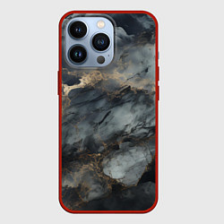 Чехол для iPhone 13 Pro Темно-серый мрамор, цвет: 3D-красный