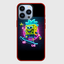 Чехол для iPhone 13 Pro Sponge Bob on a skateboard, цвет: 3D-красный