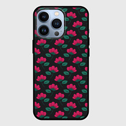 Чехол iPhone 13 Pro Темный паттерн с розовыми цветами