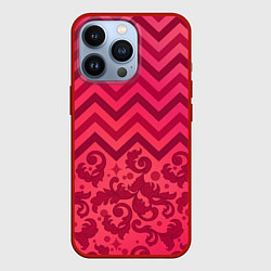 Чехол для iPhone 13 Pro Зигзаги и листья в стиле рококо, цвет: 3D-красный