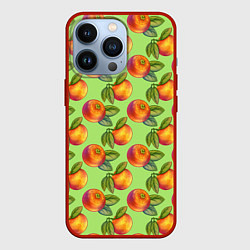 Чехол для iPhone 13 Pro Апельсинки с листьями, цвет: 3D-красный