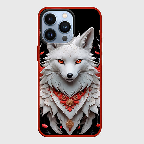 Чехол iPhone 13 Pro Белая лисица - кицунэ / 3D-Красный – фото 1