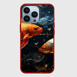 Чехол для iPhone 13 Pro Рыбки на темном фоне, цвет: 3D-красный