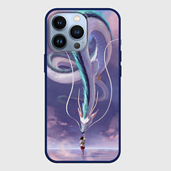 Чехол для iPhone 13 Pro Унесенные призраками- дракон и девочка, цвет: 3D-тёмно-синий