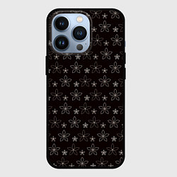 Чехол для iPhone 13 Pro Паттерн коричневый маленькие стилизованные цветы, цвет: 3D-черный