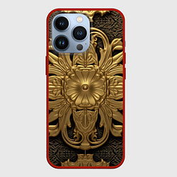 Чехол для iPhone 13 Pro Золотой обстрактный узор, цвет: 3D-красный