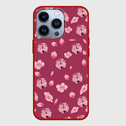 Чехол для iPhone 13 Pro Сакура цветы и бутоны паттерны, цвет: 3D-красный