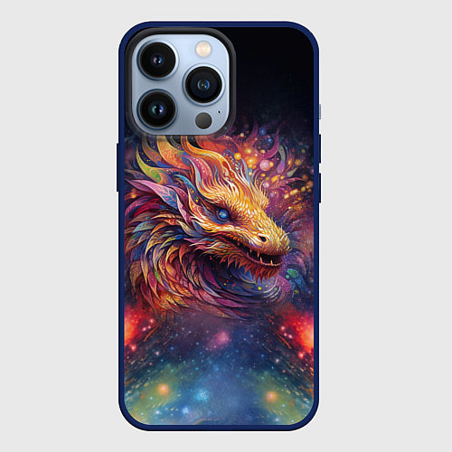 Чехол iPhone 13 Pro Космический дракон - символ года / 3D-Тёмно-синий – фото 1