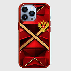 Чехол для iPhone 13 Pro Герб России на красном абстрактном фоне, цвет: 3D-красный