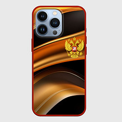Чехол для iPhone 13 Pro Герб России на черном золотом фоне, цвет: 3D-красный