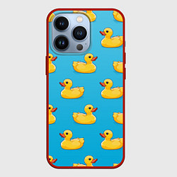 Чехол для iPhone 13 Pro Желтые резиновые уточки для ванны, цвет: 3D-красный