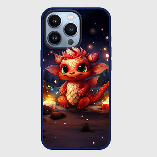 Чехол iPhone 13 Pro Дракон амурный искоркогонь / 3D-Тёмно-синий – фото 1