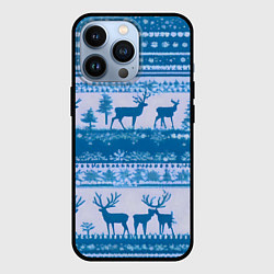 Чехол для iPhone 13 Pro Синие олени, цвет: 3D-черный