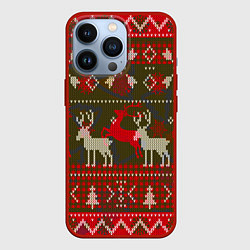 Чехол для iPhone 13 Pro Рождественский орнамент, цвет: 3D-красный