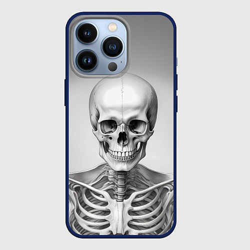 Чехол iPhone 13 Pro Скелет черно белый / 3D-Тёмно-синий – фото 1