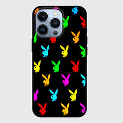 Чехол для iPhone 13 Pro Playboy pattern неон, цвет: 3D-черный