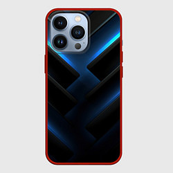 Чехол для iPhone 13 Pro Черный абстрактный фон и синие неоновые вставки, цвет: 3D-красный