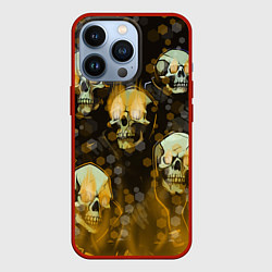 Чехол для iPhone 13 Pro Жёлтые черепа на чёрном фоне, цвет: 3D-красный