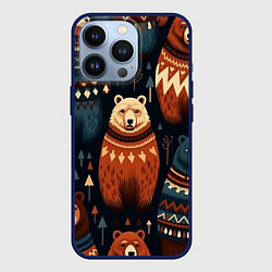 Чехол для iPhone 13 Pro Медведи индейцы, цвет: 3D-тёмно-синий