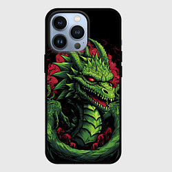 Чехол для iPhone 13 Pro Зеленый яркий неоновый дракон 2024 год, цвет: 3D-черный