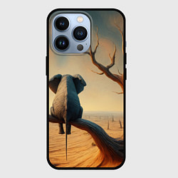 Чехол для iPhone 13 Pro Слон сидит на ветке сухого дерева, цвет: 3D-черный