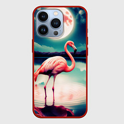 Чехол для iPhone 13 Pro Розовый фламинго на фоне луны, цвет: 3D-красный