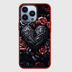 Чехол для iPhone 13 Pro Витиеватое сердце с розами, цвет: 3D-красный