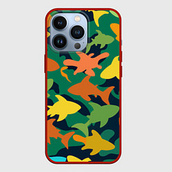 Чехол для iPhone 13 Pro Камуфляж силуэты рыбок, цвет: 3D-красный