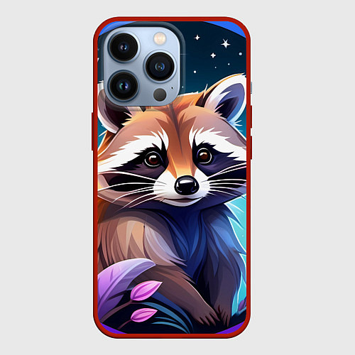 Чехол iPhone 13 Pro Енот мультяшный красочный / 3D-Красный – фото 1