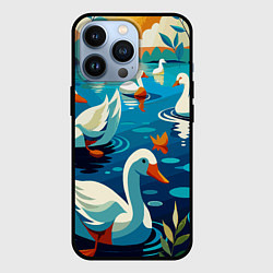 Чехол для iPhone 13 Pro Гуси лебеди вода, цвет: 3D-черный