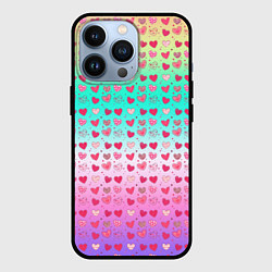 Чехол для iPhone 13 Pro Паттерн сердечки на разноцветном фоне, цвет: 3D-черный