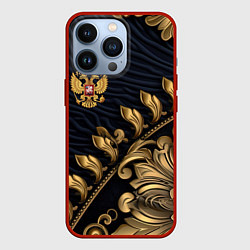 Чехол для iPhone 13 Pro Золотой герб России лепнина, цвет: 3D-красный