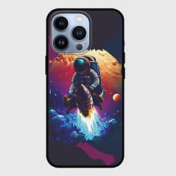 Чехол для iPhone 13 Pro Космонавт на ракете в галактике, цвет: 3D-черный
