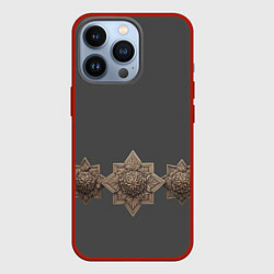 Чехол для iPhone 13 Pro Орнамент резного дерева на поясе, цвет: 3D-красный